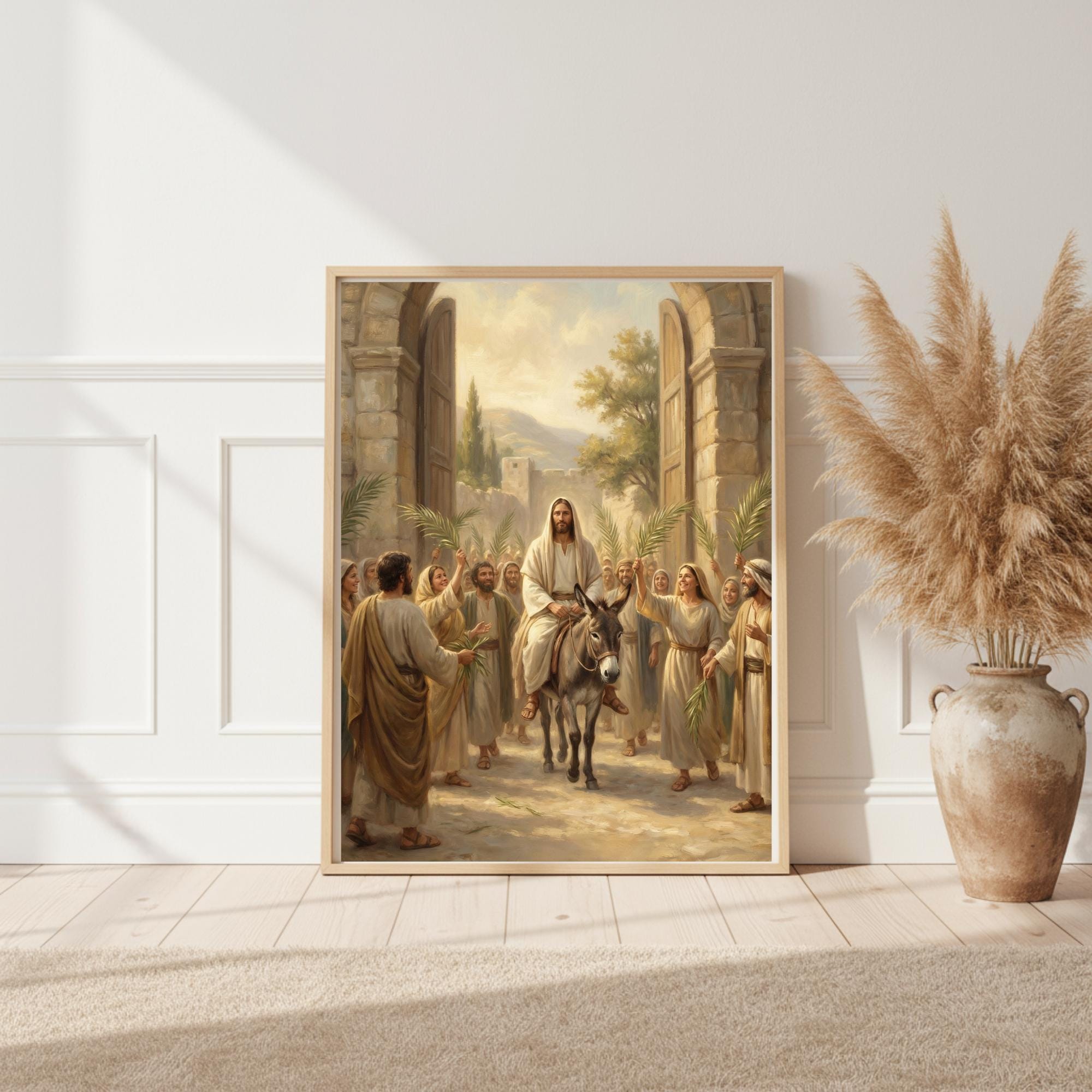 Jesus Rides Donkey Into Jerusalem, Palm Sunday Art Print, Christian ...