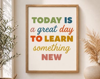 Classroom Posters Today Is A Great Day To Learn Something New Motivational Quote Classroom Decor Homeschool Classroom Kids Daily Affirmation