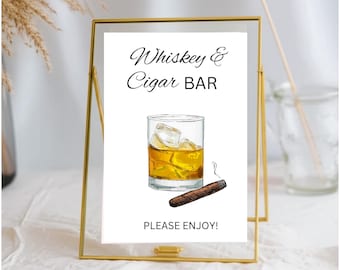 Cigar Bar Sign Template, Wedding Cigar Sign, Modern Minimalist Cigar Table Signs, Editable Signs, Canva