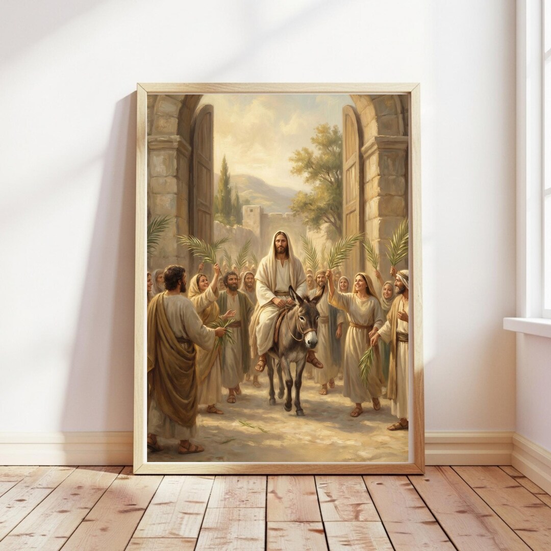 Jesus Rides Donkey Into Jerusalem, Palm Sunday Art Print, Christian ...