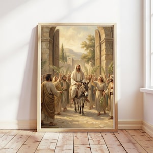 Jesus Rides Donkey Into Jerusalem, Palm Sunday Art Print, Christian ...
