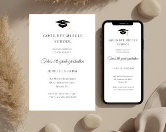8th Grade Graduation Invitation Template Editable in Canva | Middle School Graduation Invite  | Goodbye Middle School  | Digital Download