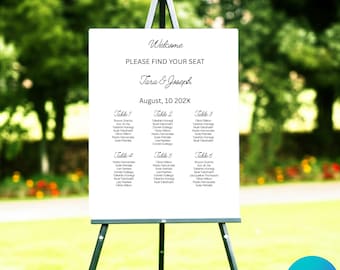Small Wedding Seating Chart Sign. Please Find Your Seat Signage. Editable Canva Template Template. Modern Minimalist 6 Table Poster