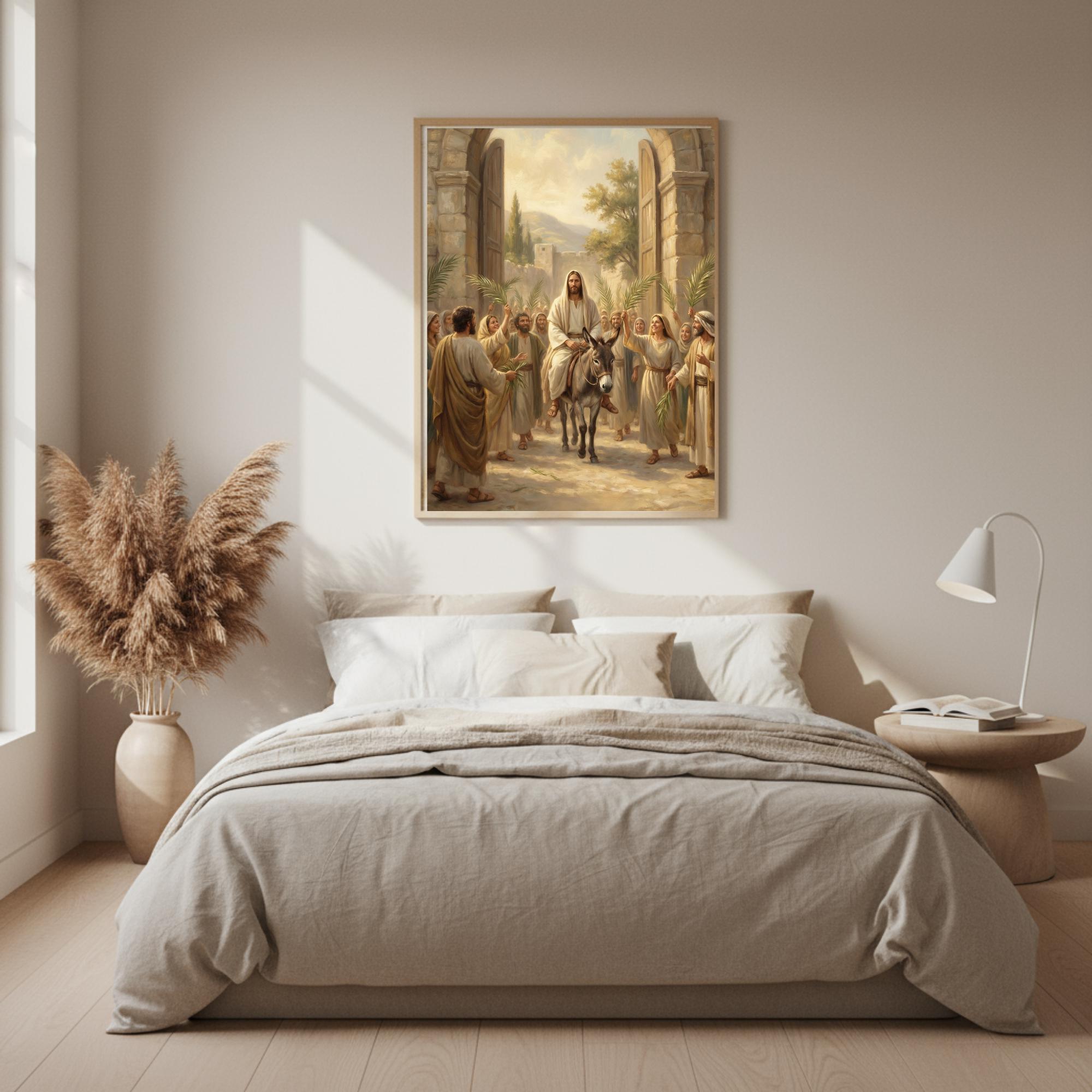 Jesus Rides Donkey Into Jerusalem, Palm Sunday Art Print, Christian ...