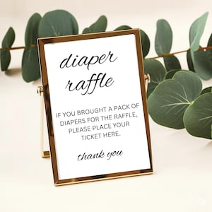 Diaper Raffle Game, Printable Minimalist Baby Shower Diaper Raffle Insert and Sign, Gender Neutral, Editable Template,