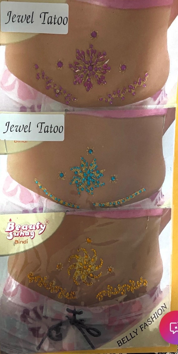 Tramp Stamps Belly sexy 3 pack tattoos same/similar designs crystal self adhesive , 3 tattoos in bundle