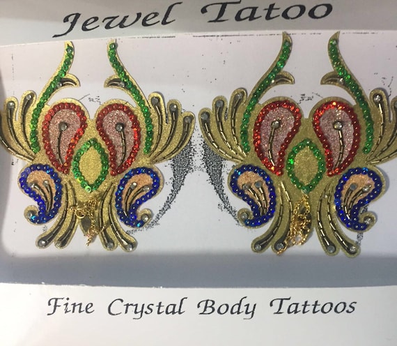 Mardi Gras Colorfull Gold  Emerald Nipple covers Crystals Pasties by Definitions Original since 1992 self adhesive reusable