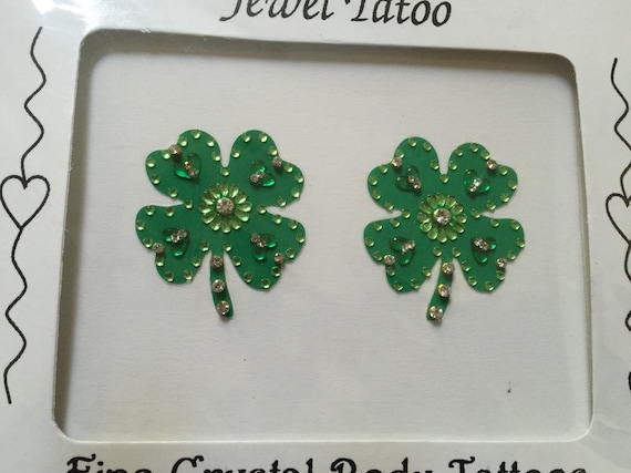 Crystal breast Covers Pasties 2019 Shamrock Clover leaf with swarovski crystals and beads  by Definitions original with belly Tatttoo 3pcs