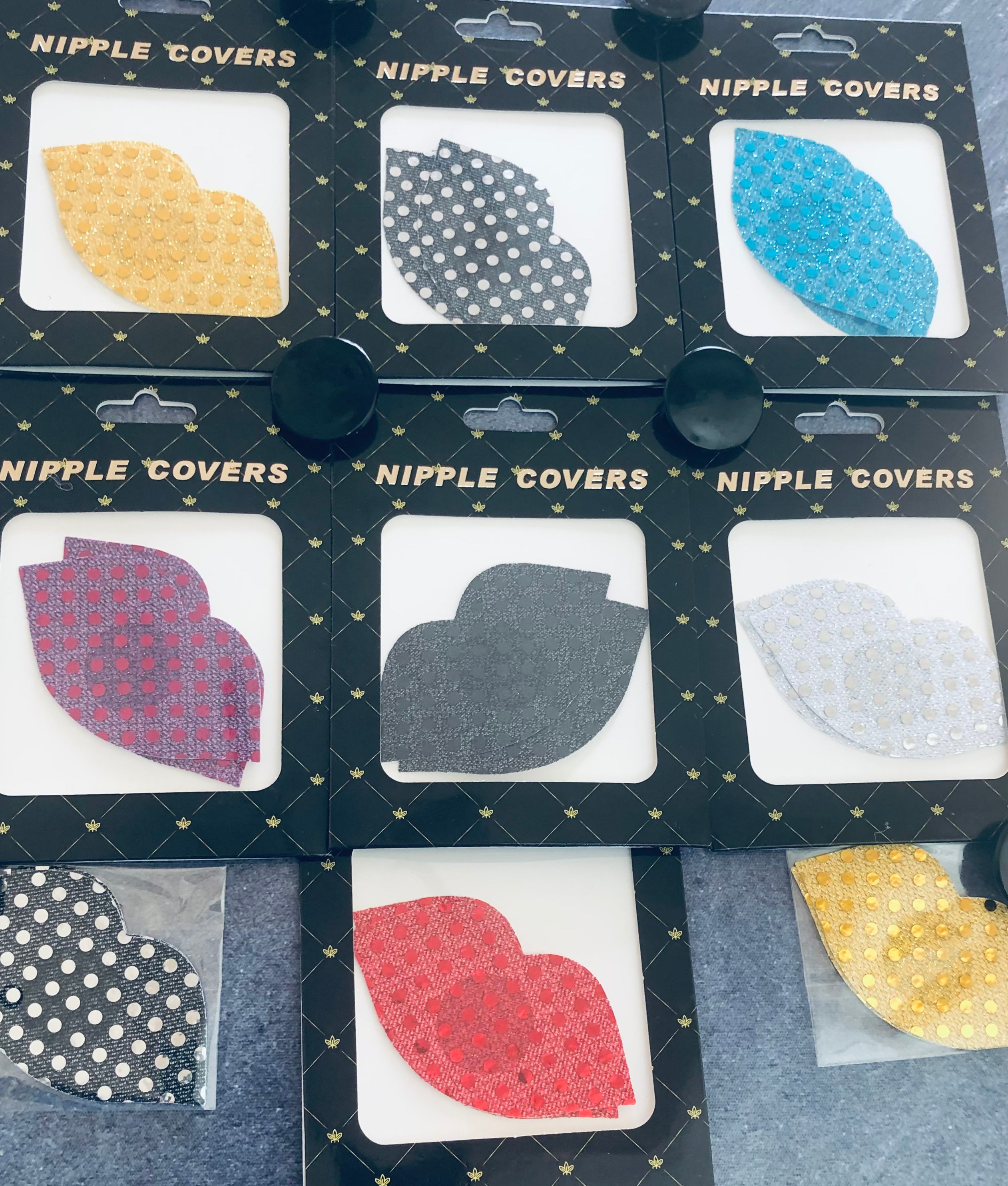 Sexy lips nipple covers designed by Roger Rich 7 hot colors choose 2 pasties  bundled glittery