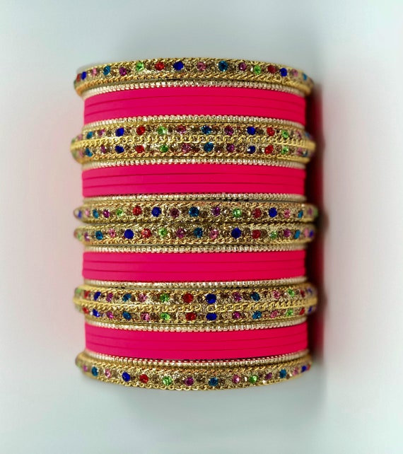 Bollywood Bridal Bangles multicolor Swarovski Stones embeded illuminate the center sangeet Party must