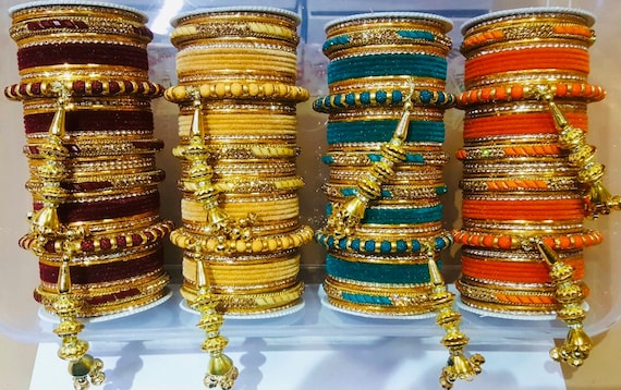 Royal Bridal Bangles princess dangles , best ever designed by Roger Rich and hand made in exotic colors size 2.6