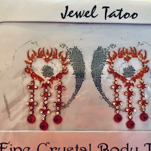 HH heart on fire waterfalls Nipple crystals self adhesive reusable wearable art