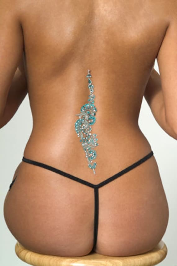 Super sexy vertical back Tattoo in designer plastic pouch designed by Roger Rich 2017 swarovski  stones inserts