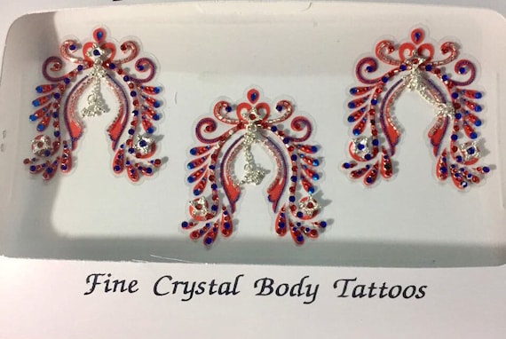 Our Best selling vajazzle set now converted two ways, for breasts or vajazzle  , 2 part,3part with contrast Turq Fuscia or red royal stones