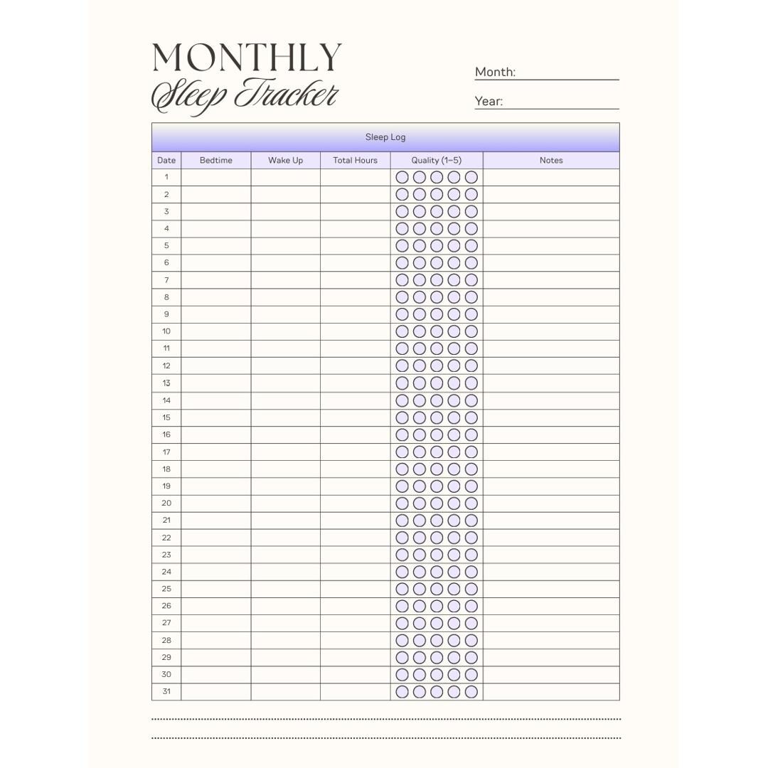 Monthly Sleep Tracker Printable | Log Planner | Quality Tracker PDF ...