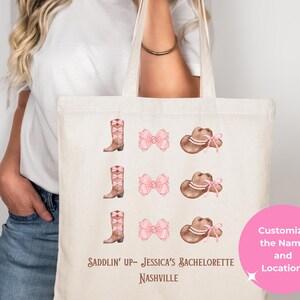 Custom Western Coquette Style Bachlorette Tote Bag with Name and Location, Fun Bridal Gift!