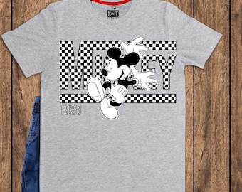Retro Mickey Mouse Shirt, Vintage Checkerboard Disney Tee, 1928 Classic Mickey Graphic Shirt, Disney Vacation 2026, Aesthetic Streetwear Top