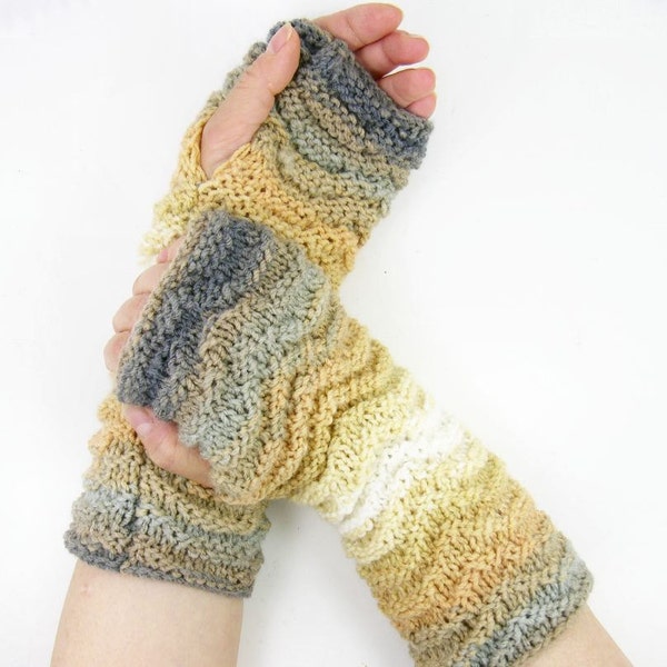 Knit fingerless gloves vegan cream gray oatmeal blend knit arm warmers fingerless mittens chunky textured tagt team teamt