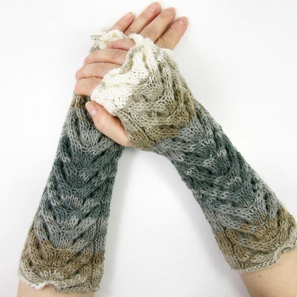 Knit fingerless gloves knit fingerless mittens long arm warmers winter accessories Cable knit gray blue purple wrists warmers