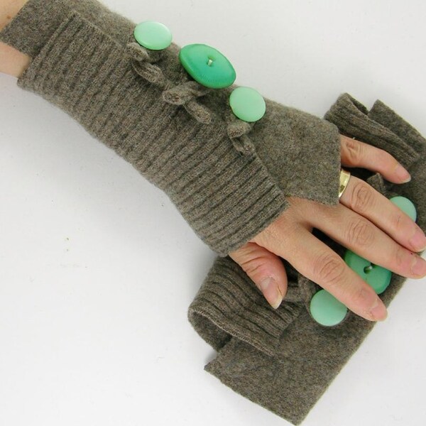 Fingerless mittens arm warmers fingerless gloves arm cuffs in moss green eco friendly fashion recycled wool curationnation