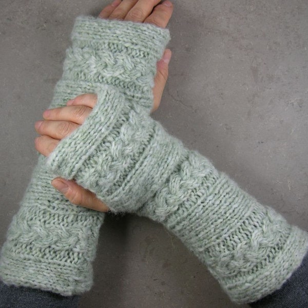 Cable knitted arm warmers - fingerless mittens - quarry - light grey - fingerless gloves - LAST PAIR