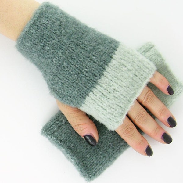 Knit gauntlets knit fingerless gloves wrists warmers fingerless mittens teal blue verdigris mohair stretch