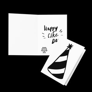 Cartão de felicitações - Feliz Dia do Bolo Cartão de aniversário preto e branco
