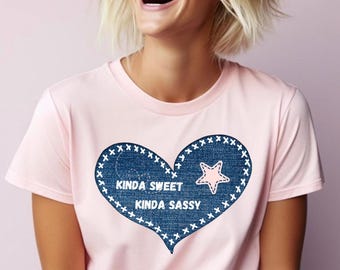 Kinda Sweet Kinda Sassy Denim Heart Shirt – Bella+Canvas Unisex Fit