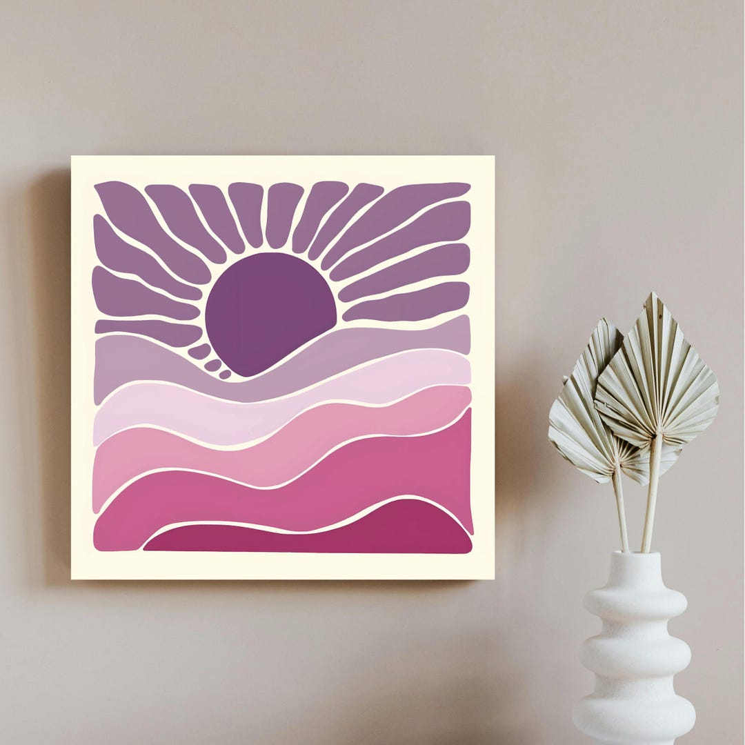 Sunrise Mountain Art Naive Landscape Print Organic Nature Decor ...