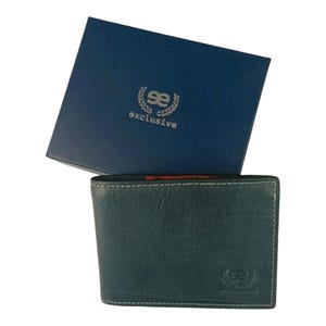 Cartera azul de piel hecha a mano en Ubrique – Cartera cuero hombre elegante – Regalo con caja de lujo – Artesanía española – EE Exclusive