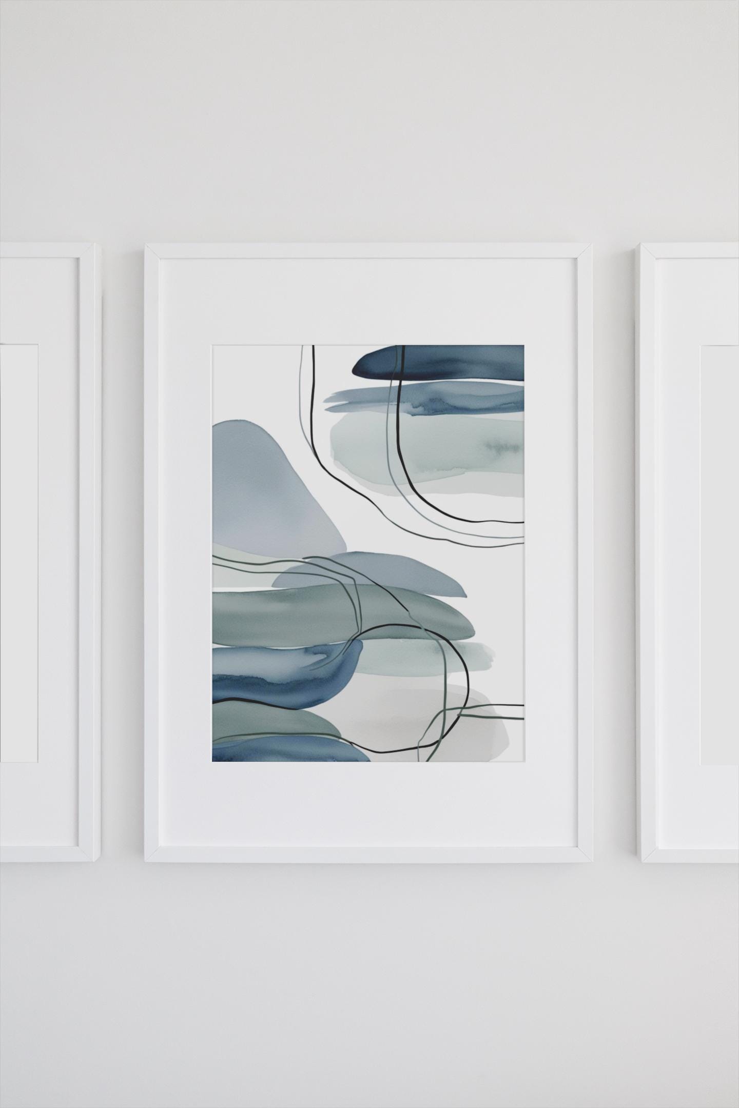 Set of 3 Minimalist Blue and Grey Abstract Watercolor Prints – Digital ...