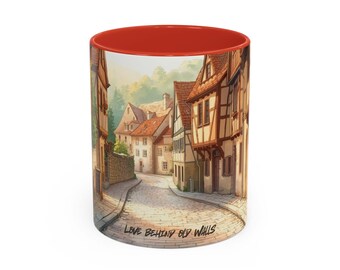 Tauber Germany Aquarell-Tasse zum Valentinstag, Jahrestagsgeschenk für Paare, romantische Tasse im mittelalterlichen Stil, ewige Liebe, Geschenk für Verliebte