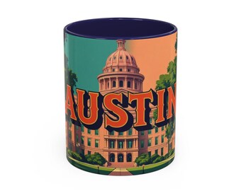 Austin akvarellmugg, vintage Texas-souvenir, original resegåva, modern köksinredning
