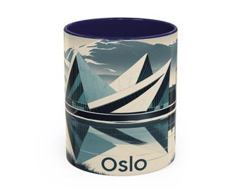 Oslo Mug Nordic Art, snowy landscape style, minimalist travel decor, Scandinavian city gift, serene souvenir