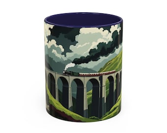 Glenfinnan Viadukt Vintage Tasse, Klassischer schottischer Zug, Reisegeschenk, Highlands Dekor, Nostalgische Kunst