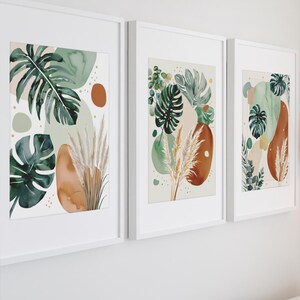 Boho Botanical Digital Poster | Watercolor Tropical Printable Art | Earthy Green Wall Decor