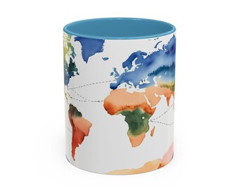 Mok met aquarelwereldkaart – Ideaal cadeau voor liefhebbers van reizen en avontuur
