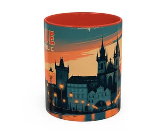 Prague Retro Mug Illustration | Czech Republic Souvenir | European Travel Gift