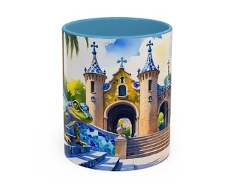 Park Güell Barcelona Mug Watercolor, Gaudí art gift, colorful travel souvenir, modernist design cup