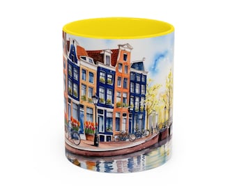 Amsterdam Mug with Canals and Bicycles - Charming Design for Travel Lovers