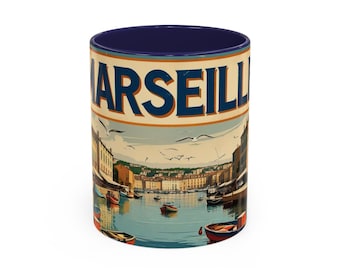 Marseille Vintage Mug | Retro French Port Illustration | Nautical Gift, Coastal Decor, Travel Souvenir France