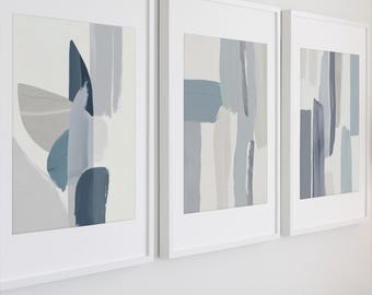 Minimalist Watercolor Wall Art Set | Blue Gray Abstract Prints | Digital Download Art StormArteDesign