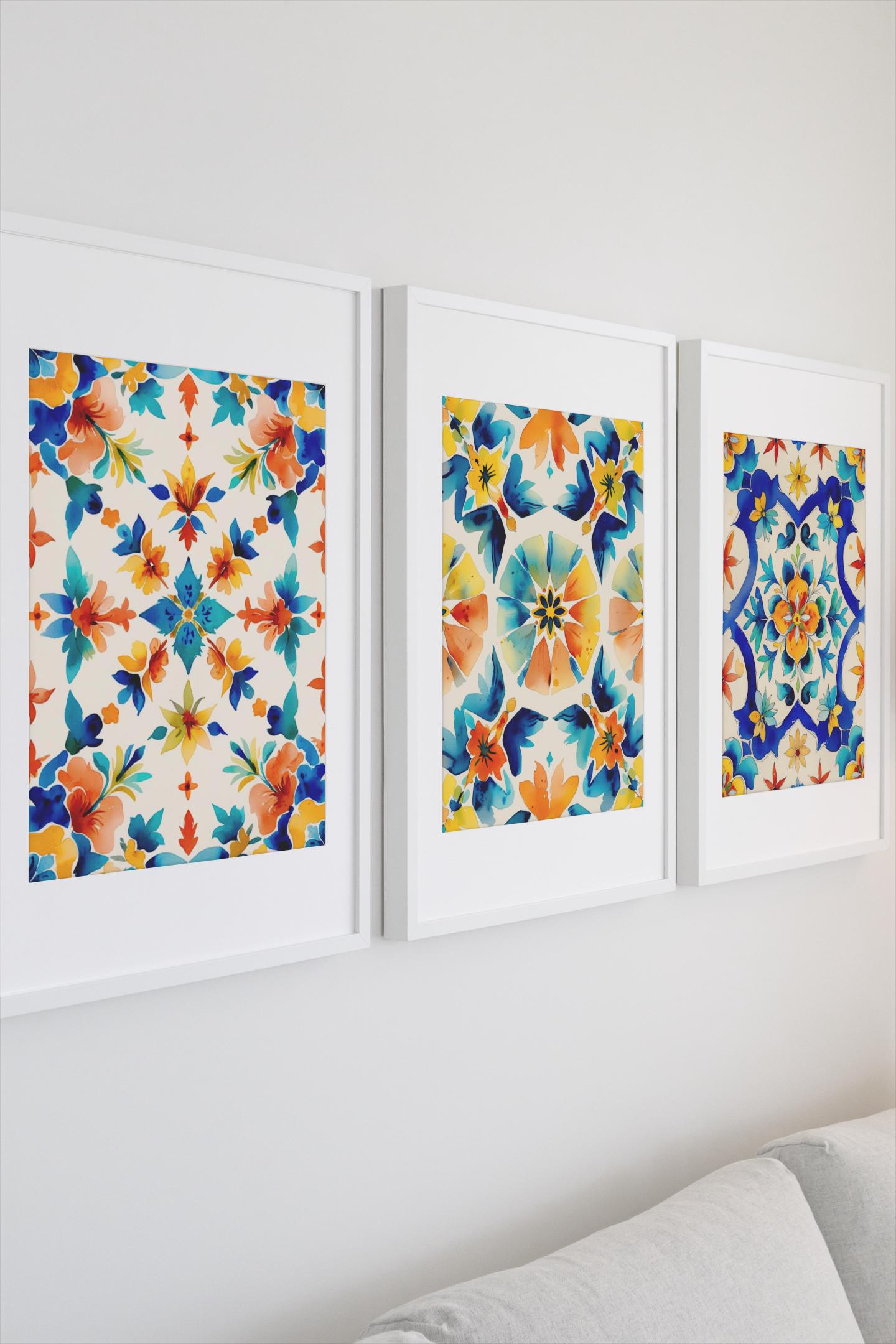 Seville Tile Watercolor Set in Ultramarine, Mustard, Turquoise & Terracotta + Bonus Free Surprise 5x7" Print