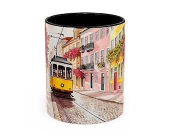 Lisbon Tram Mug – Watercolor Style for Travel Lovers