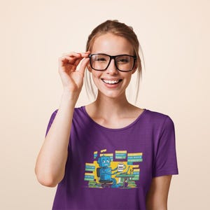 Lustiges „Java Processor“ T-Shirt mit Programmierroboter und Binärcode Bild 2