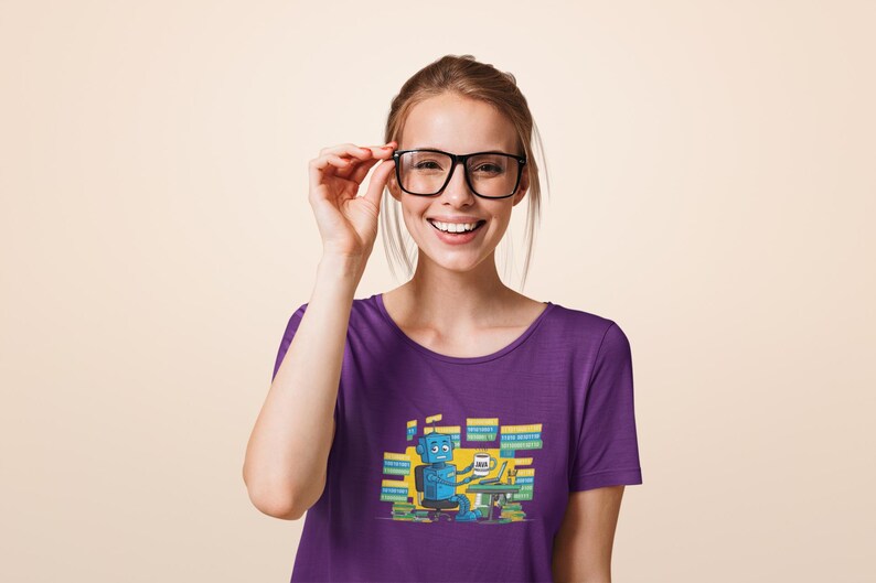 Lustiges „Java Processor“ T-Shirt mit Programmierroboter und Binärcode Bild 2