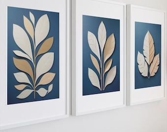 Minimal Botanical Wall Art Set | Neutral Leaf Prints + FREE 5x7” Bonus Print (12.7x17.8 cm)