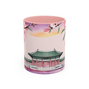 Seoul Cherry Blossom Mug – Elegant Korean Temple Design for Asian Culture Lovers