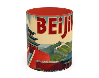 Beijing Mug Vintage Style, Asian heritage art, cultural decor, Great Wall gift, meaningful travel souvenir