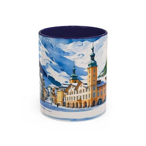 Innsbruck aquarelmok, origineel reiscadeau, alpendecor, wintersouvenir, vintage kunststijl